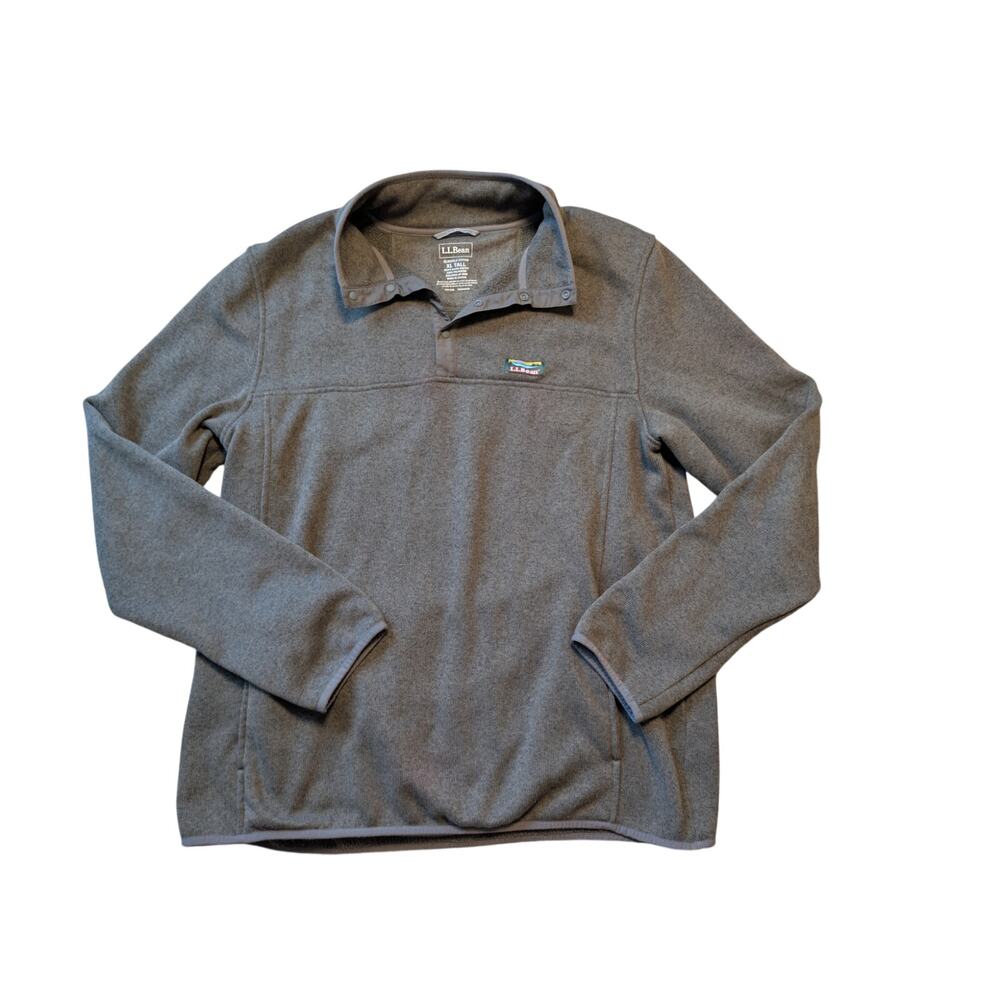 L.L. Bean Mens XL Tall Slightly Fitted Gray Sweater Fleece Snap Neck Pullover